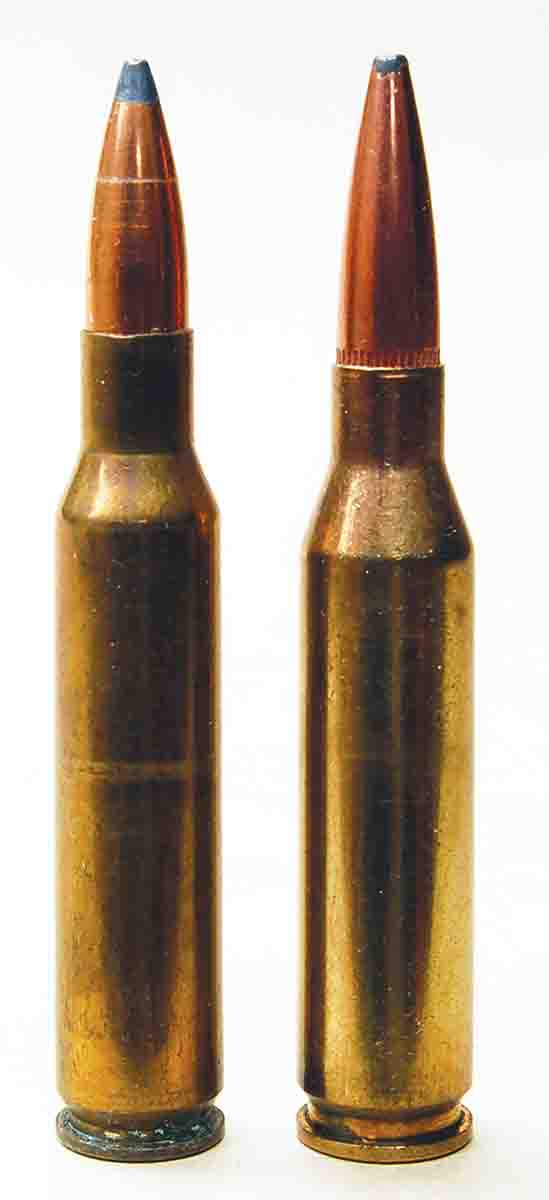 If the 6.5x54mm had a shorter chamber throat and used 140-grain bullets (left), it would be the equal of the .260 Remington (right), and a half dozen other 6.5mm rounds created in the last few years.